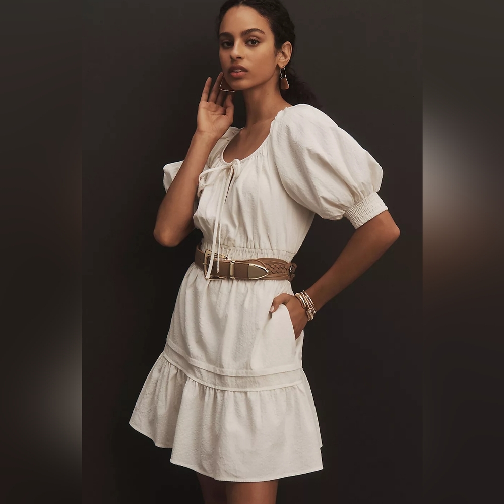 NWT Anthropologie The Somerset Mini Dress: Puff-Sleeve Edition white size S $138